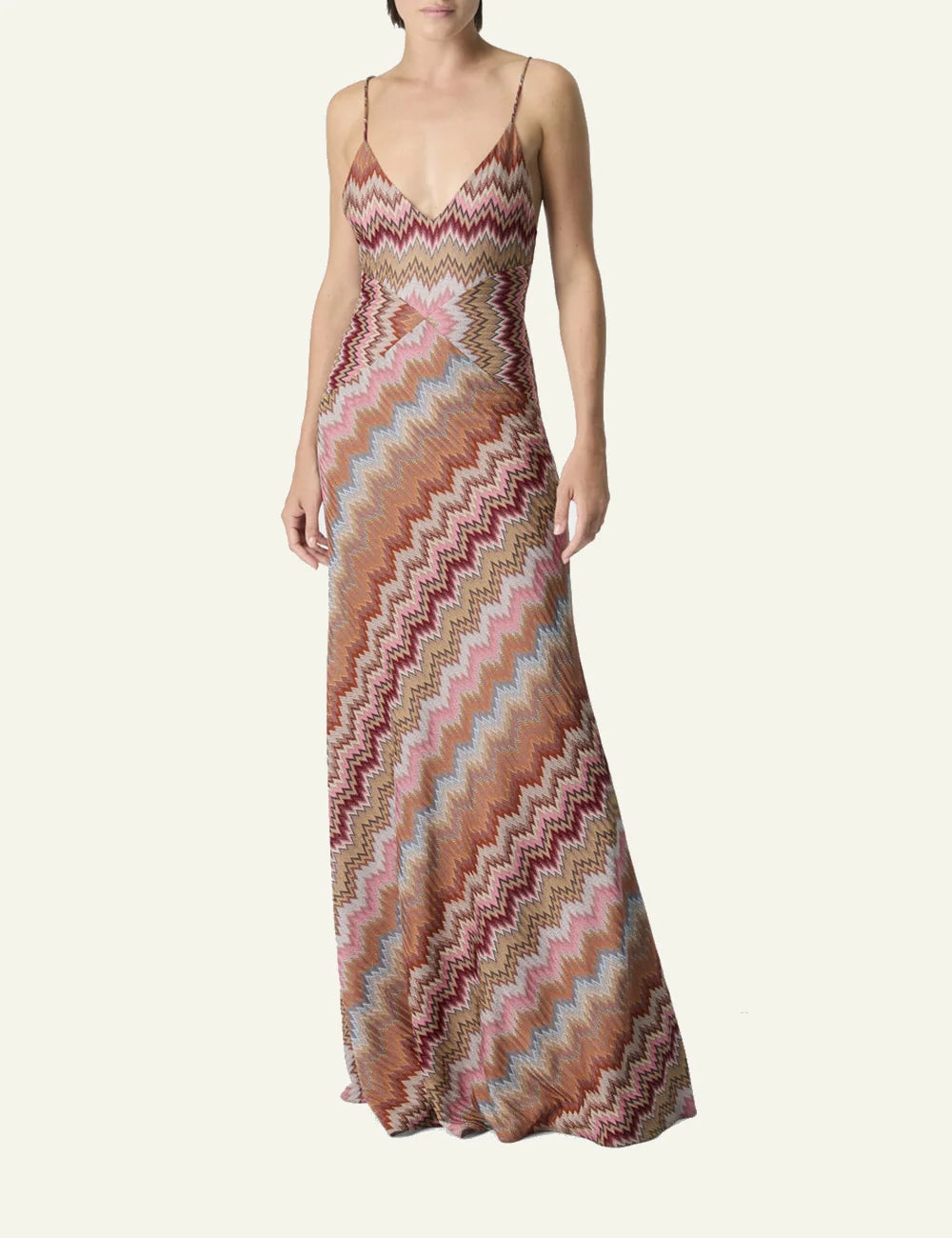 Missoni strappy knit maxi dress multicolor zigzag pattern full body view
