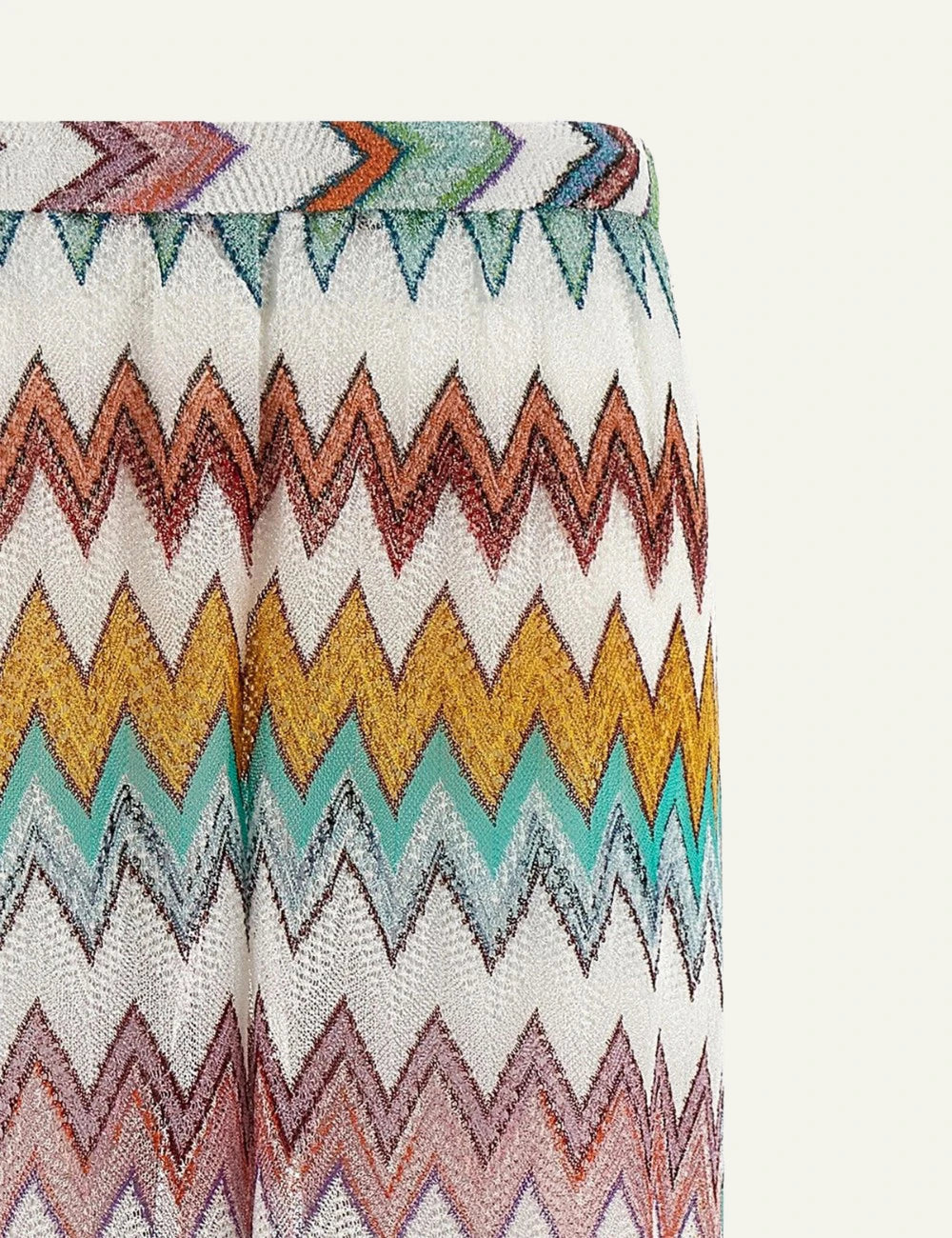 Missoni zigzag wide leg pants multicolor elastic waist front detail view