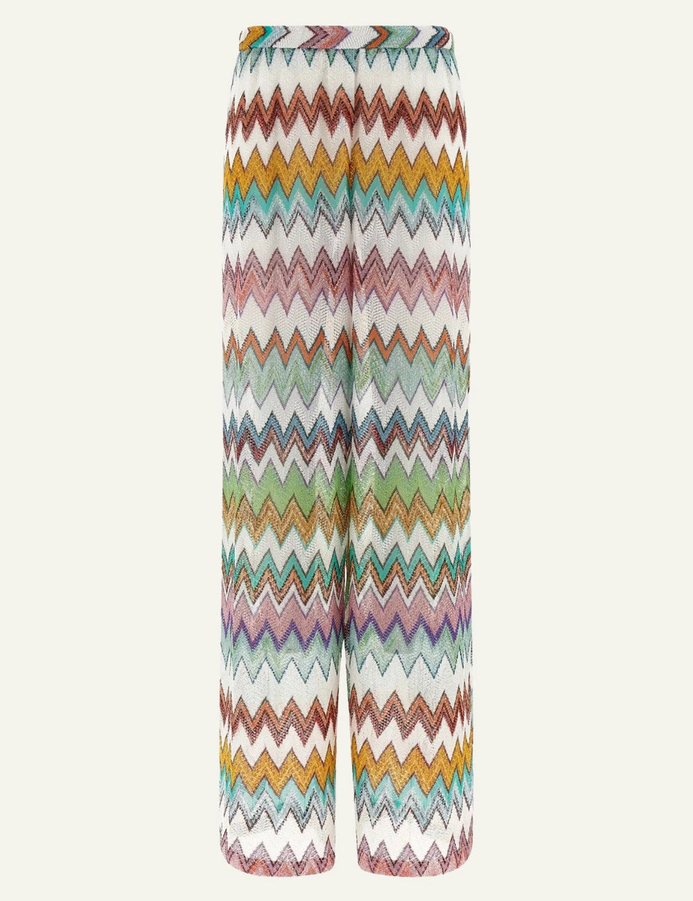 Missoni zigzag wide leg pants multicolor elastic waist front flat view