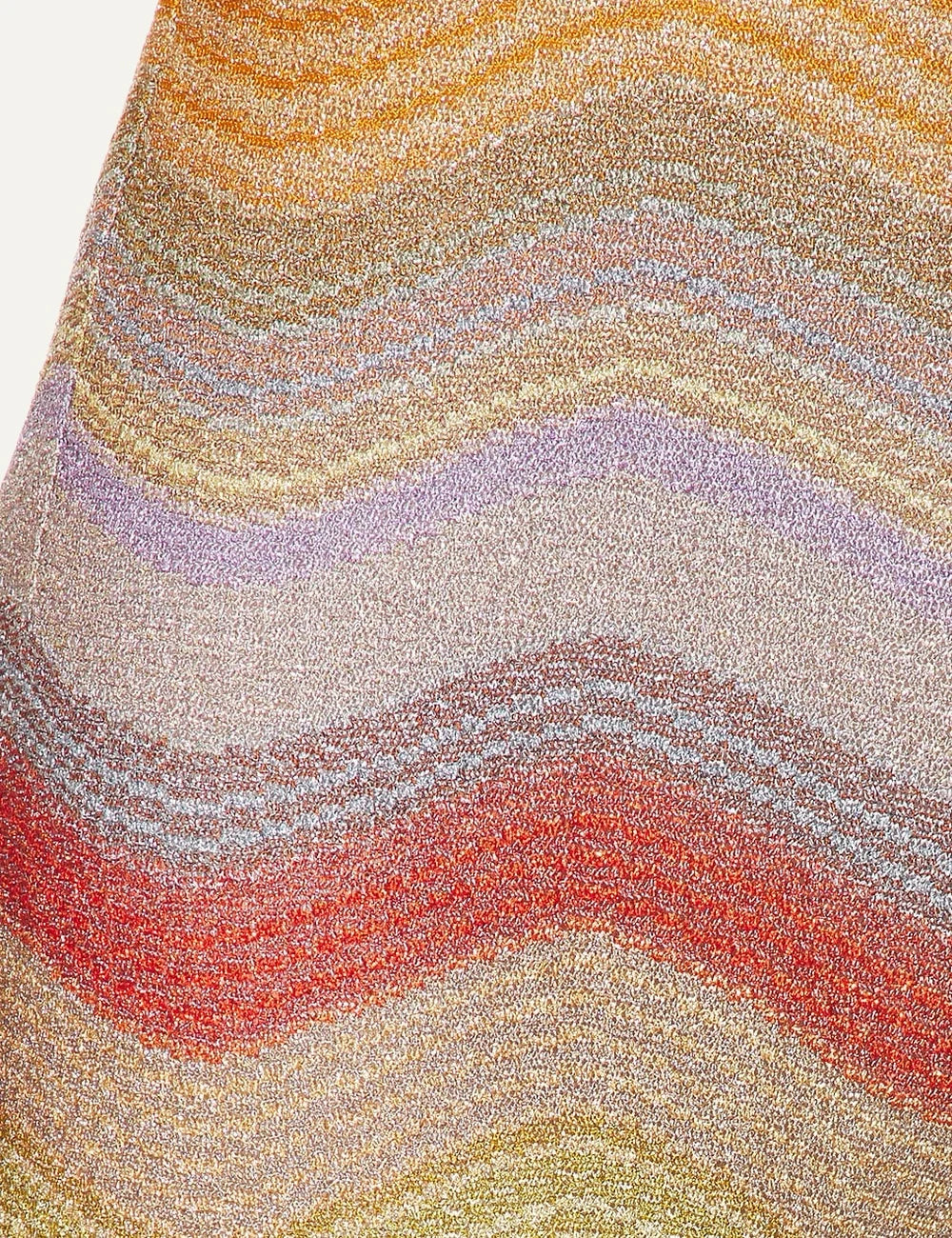 Missoni women's multicolor metallic zigzag knit wide leg trousers with elasticated waistband and shimmering orange, yellow, lilac and brown stripes detail