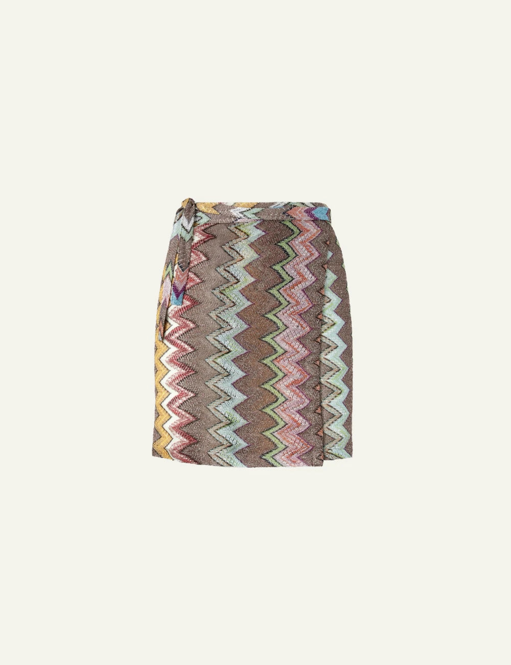 missoni wrap mini skirt zigzag knit multicolor lamé front flat view