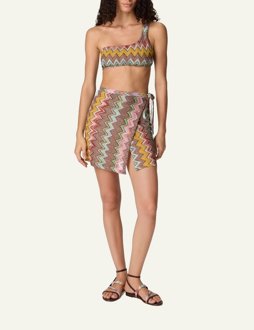 missoni wrap mini skirt zigzag knit multicolor lamé front full body view