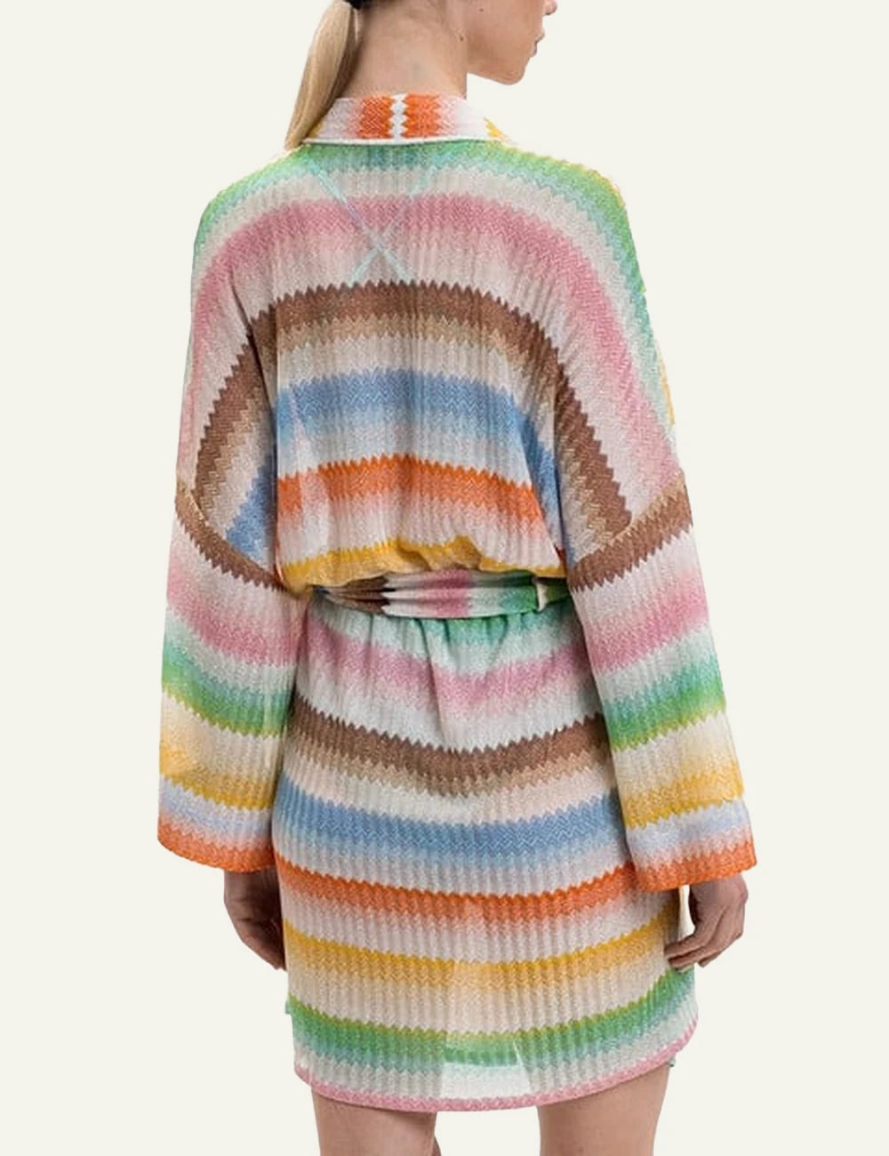 missoni zigzag knit dress multicolor v neck tie waist back view
