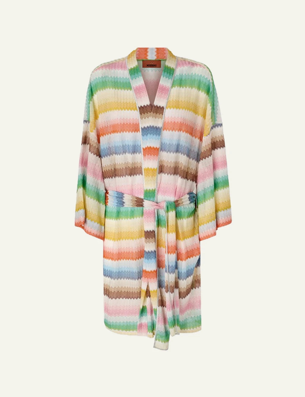 missoni zigzag knit dress multicolor v neck tie waist front flat view