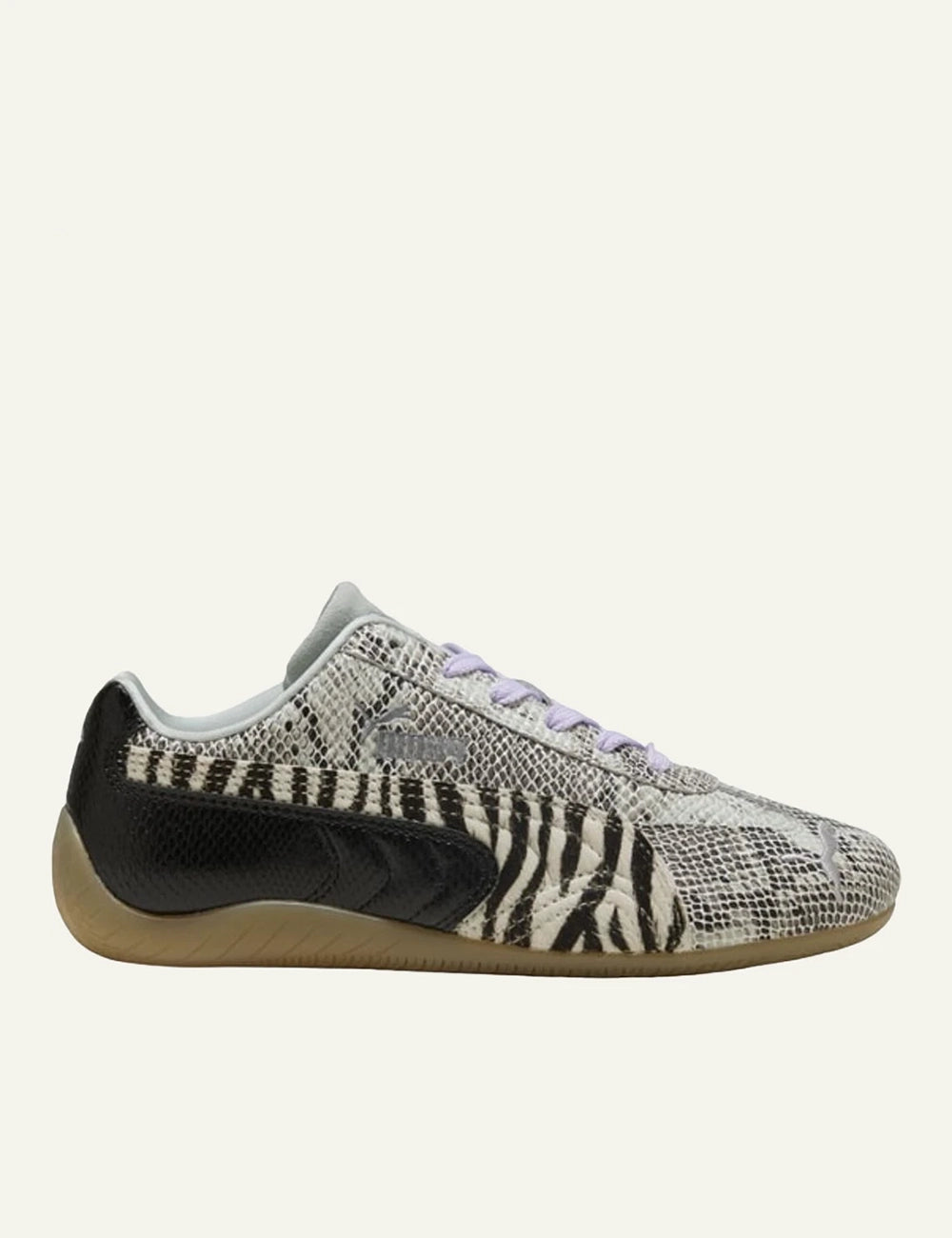 Mixed animal print sneakers with zebra and snake pattern side view