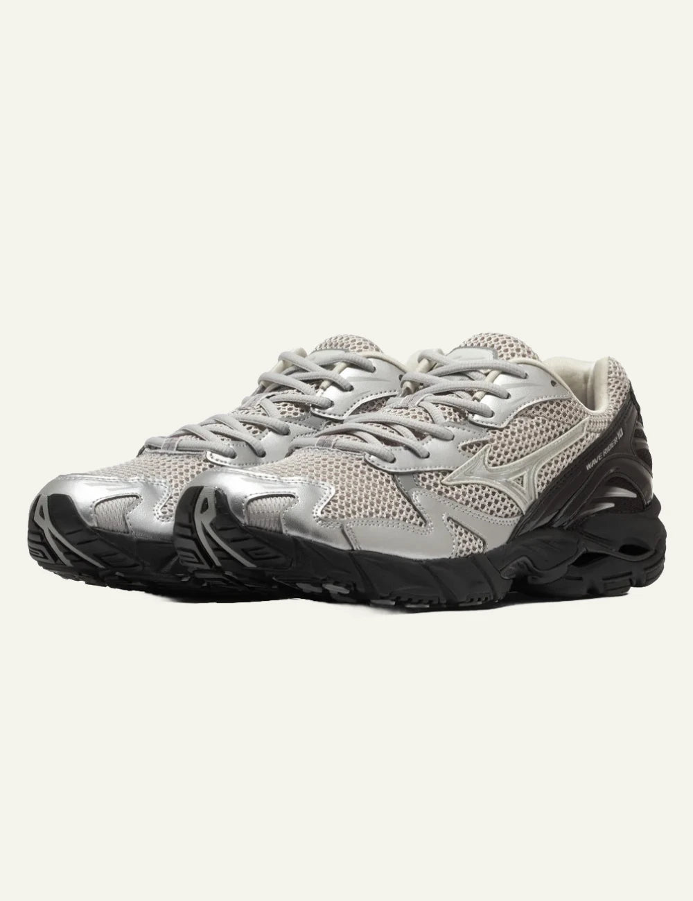 Mizuno d1ga261602 Wave Rider 10 Sport sneaker se grey silver mesh black sole angled view