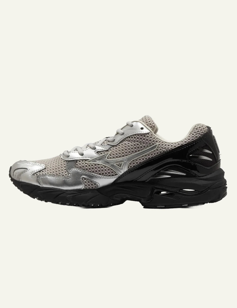 Mizuno d1ga261602 Wave Rider 10 Sport sneaker se grey silver mesh black sole profile view