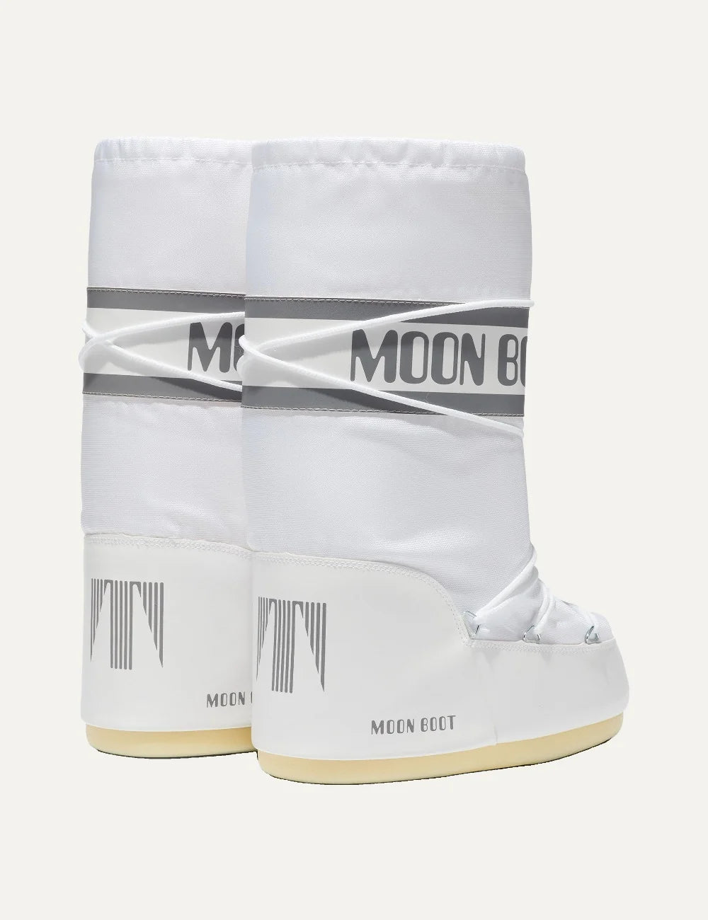Moon Boot women Icon white nylon boots with logo panel and criss-cross laces back view