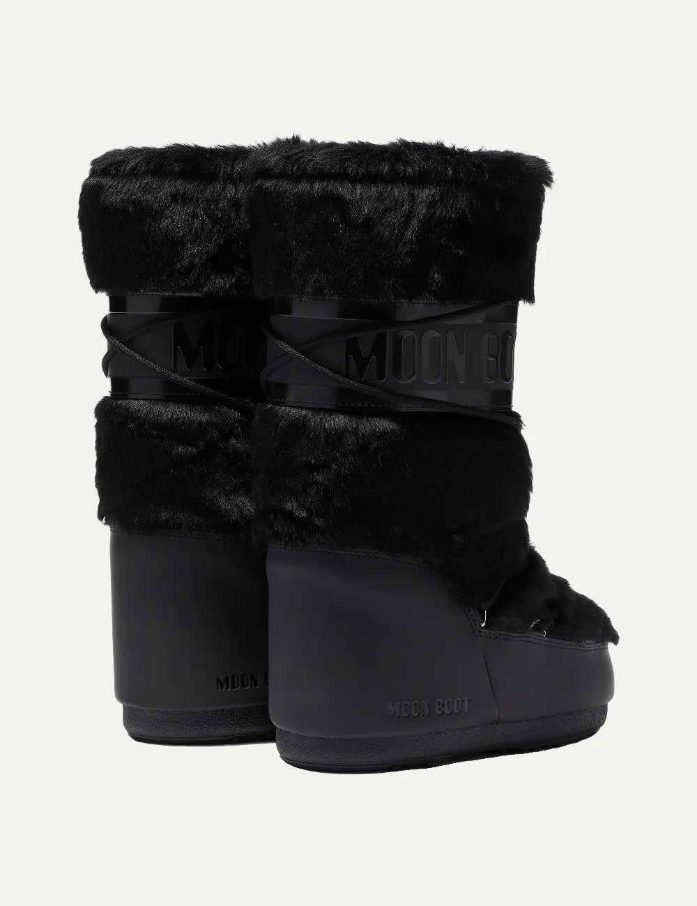Moon Boot women Icon black faux fur boots with criss-cross laces and logo details back view