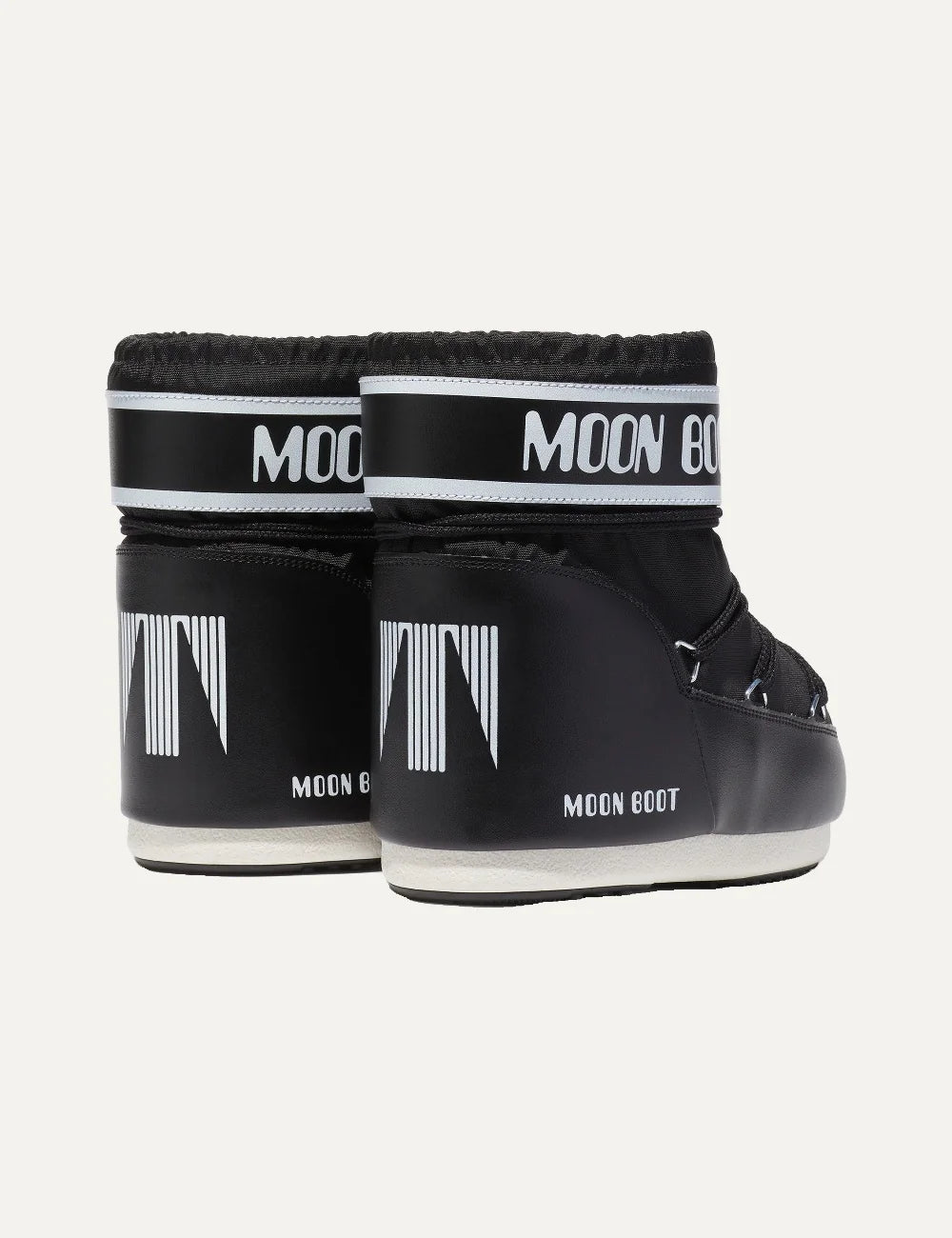 Moon Boot women Icon Low black nylon ankle boots with logo panel and criss-cross laces back view