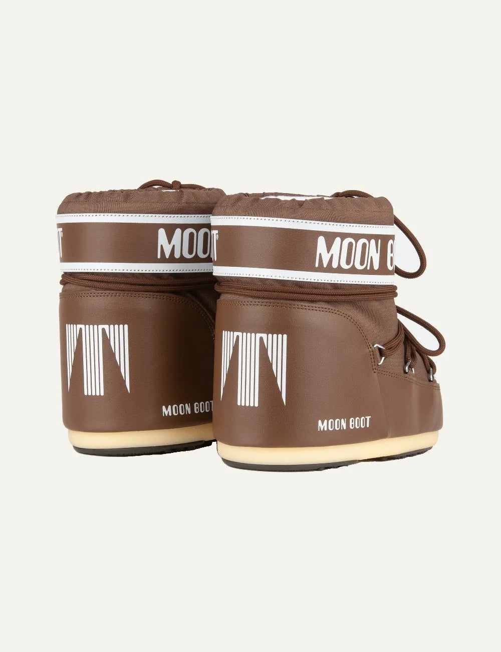 Moon Boot women Icon Low brown nylon ankle boots with logo panel and criss-cross laces back view