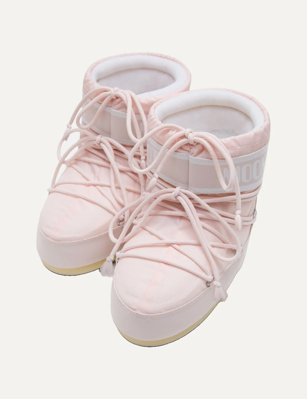 Moon Boot women Icon Low pink nylon boots with criss-cross laces and logo details top view
