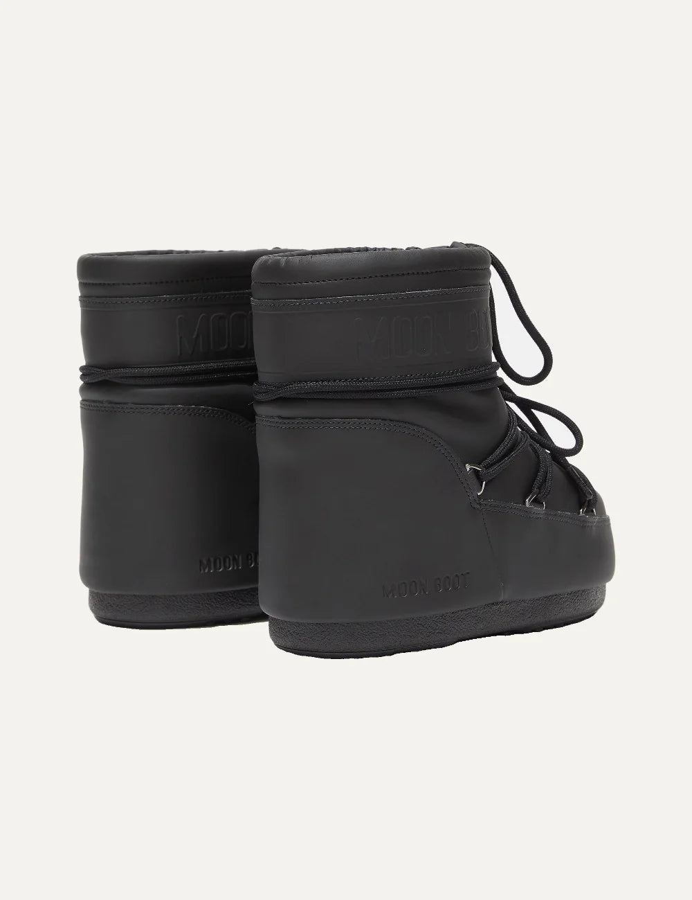 Moon Boot women Icon Low black rubber boots with criss-cross laces and embossed logo details back view