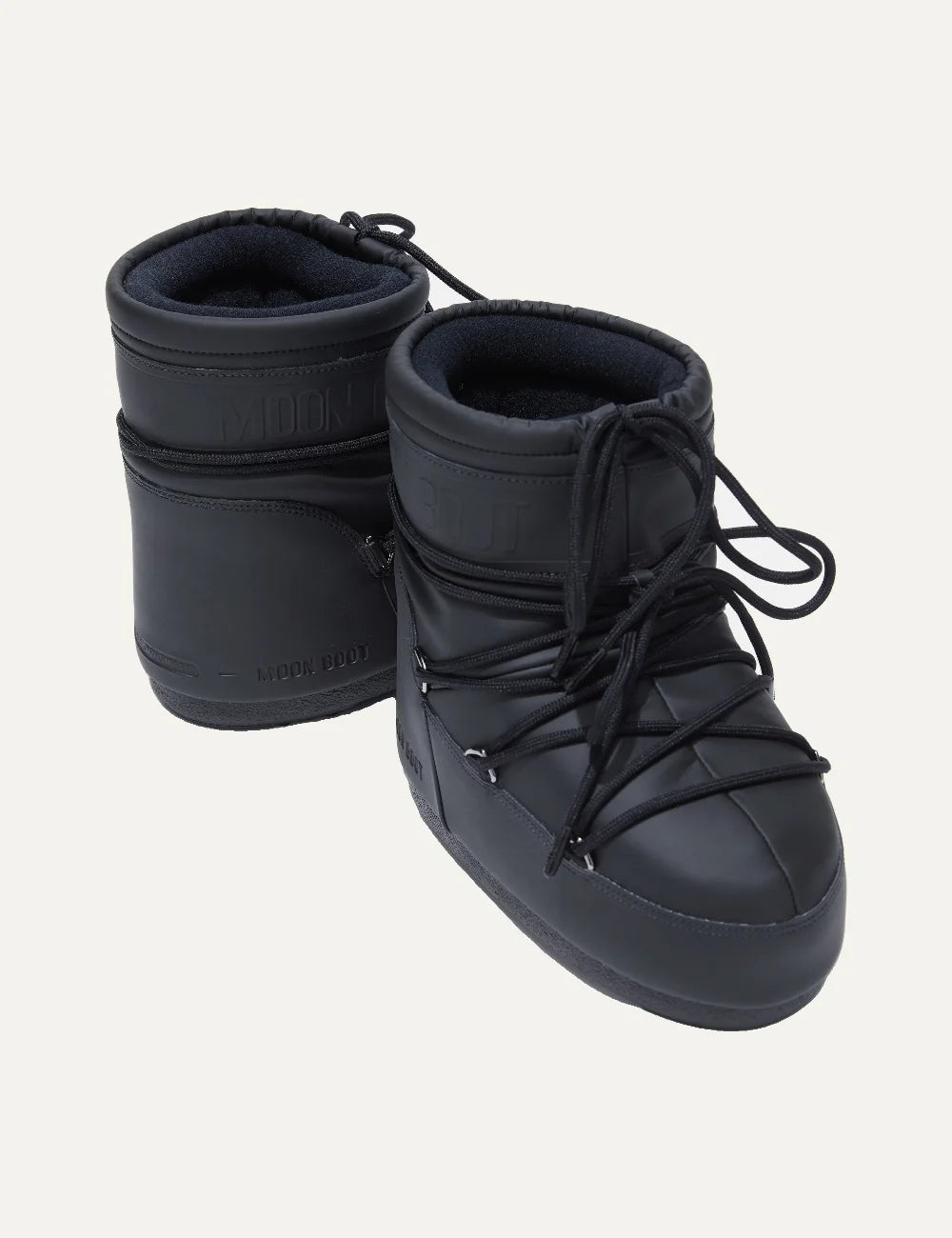 Moon Boot women Icon Low black rubber boots with criss-cross laces and embossed logo details pair details