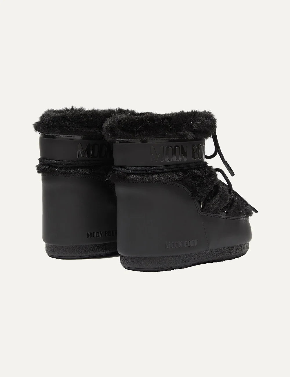 Moon Boot women Icon Low black faux fur boots with criss-cross laces and logo details back view