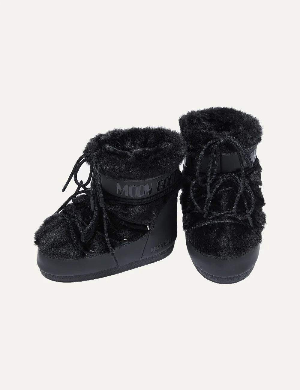 Moon Boot women Icon Low black faux fur boots with criss-cross laces and logo details top view