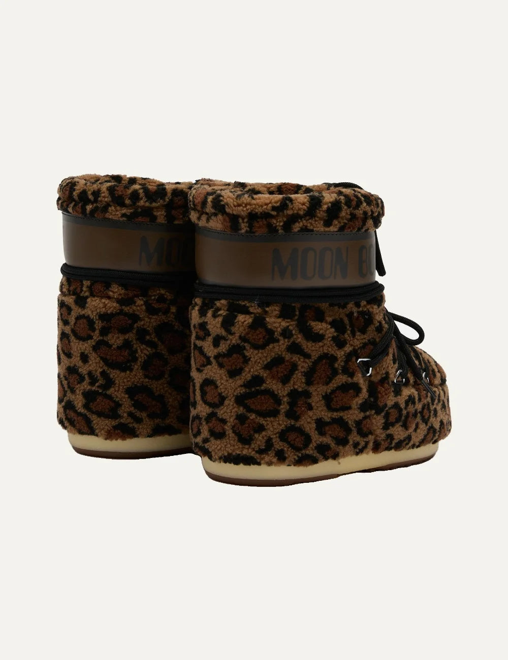 Moon Boot women Icon Low leopard print fleece winter boots with black criss-cross laces back view