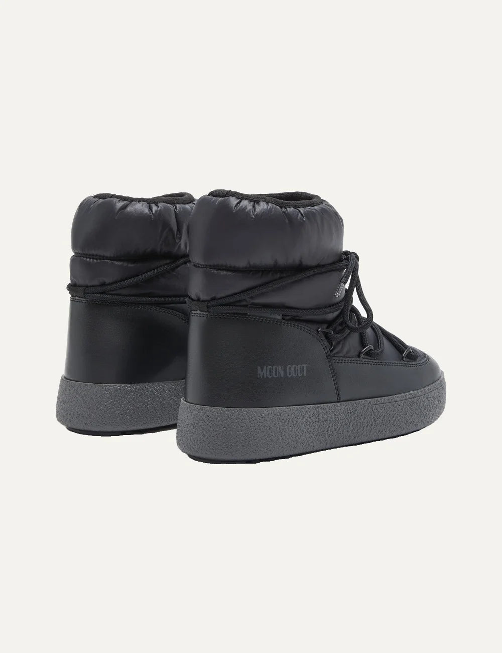 Moon Boot women Ltrack Low black nylon ankle boots with criss-cross laces and chunky rubber sole back view
