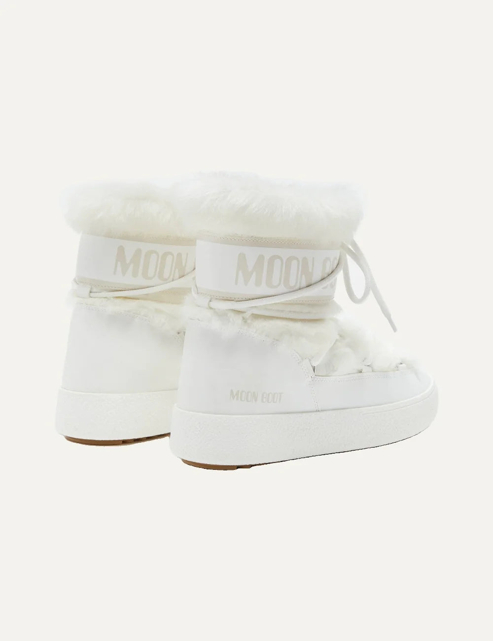 Moon Boot women Ltrack Low white faux fur waterproof boots with criss-cross laces back view