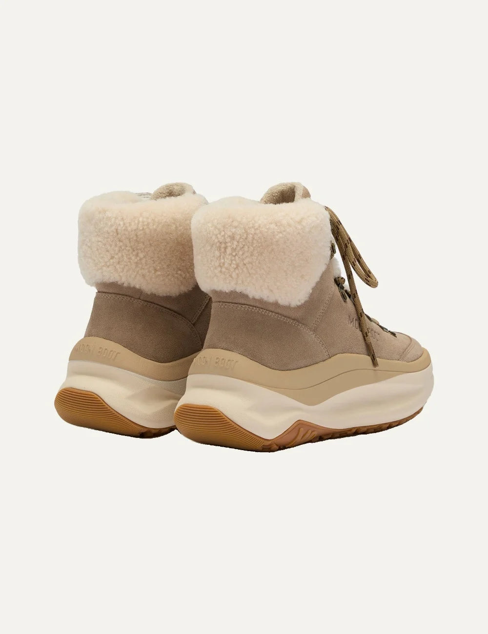 Moon Boot women Moon247 City Shearling Mid beige suede boots with shearling trim and chunky sole back view