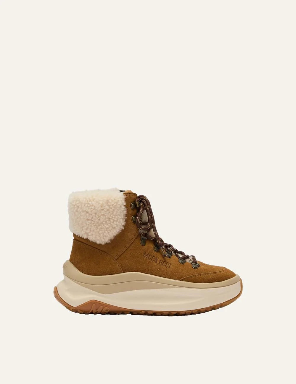 Moon Boot women Moon247 City Shearling Mid brown suede boots with shearling trim and chunky sole side view