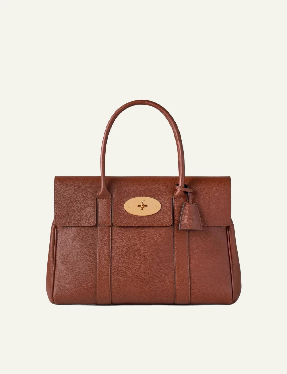 mulberry leather top handle bag postmans lock brass front view