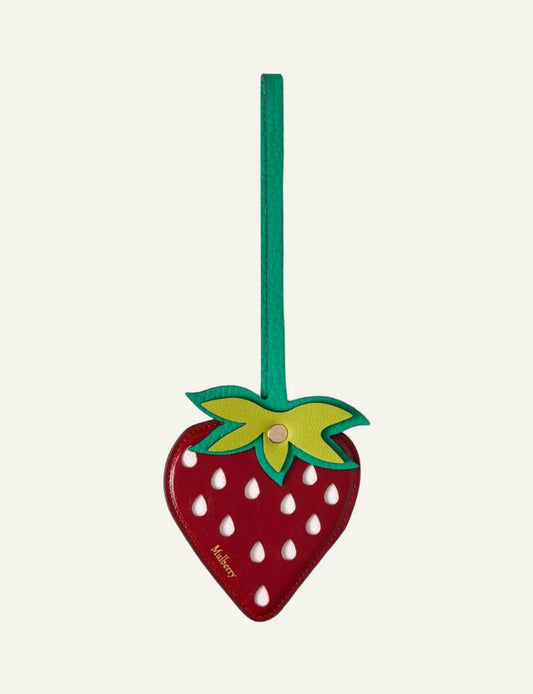 mulberry strawberry bag charm leather red green gold detail