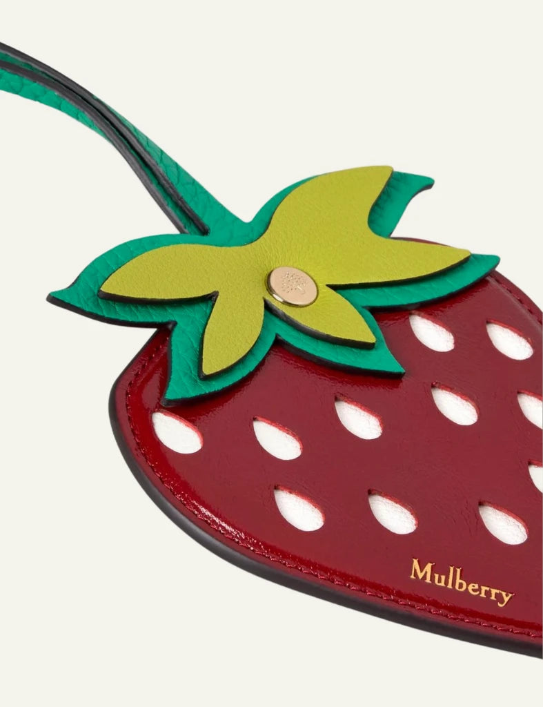 mulberry strawberry bag charm leather red green gold side
