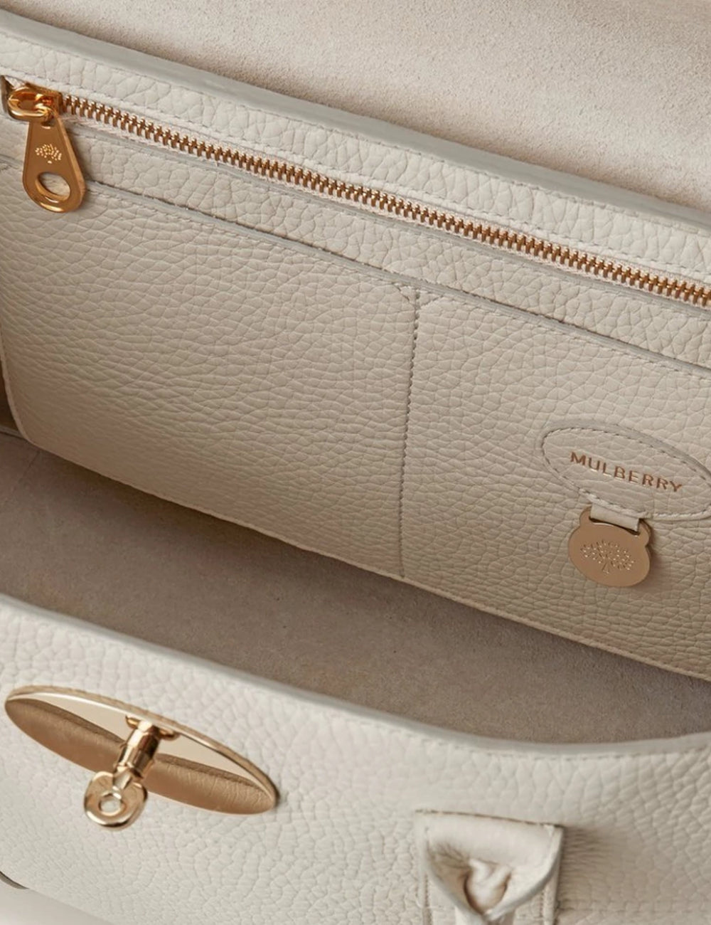 mulberry leather top handle bag postmans lock gold top view