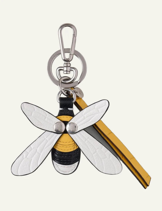 mulberry bumblebee bag charm leather black yellow silver detail