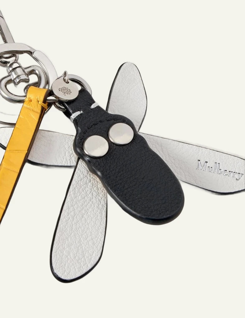 mulberry bumblebee bag charm leather back yellow silver detail