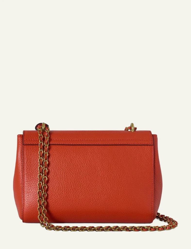 mulberry leather evening bag chain strap brass hardware back view