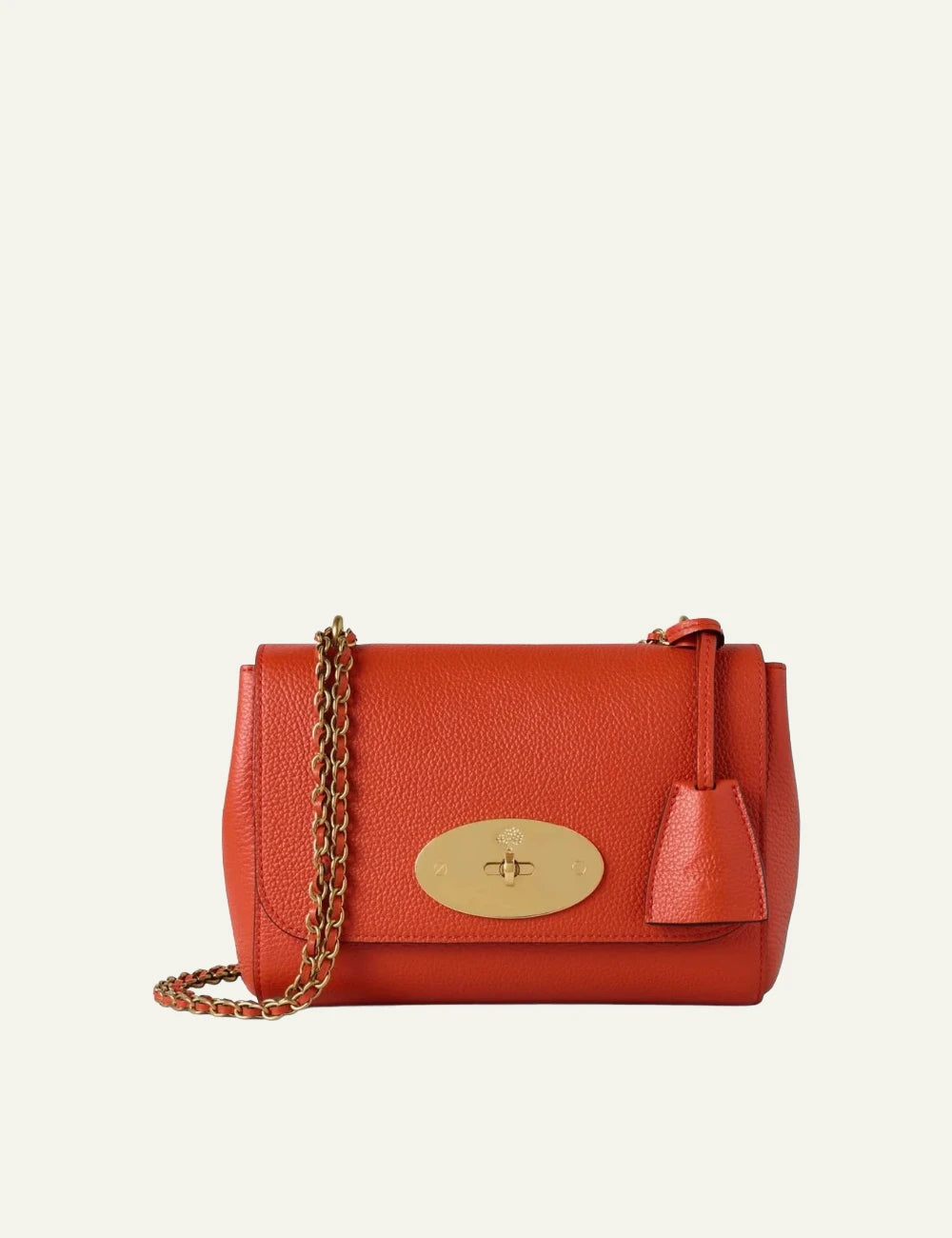 mulberry leather evening bag chain strap brass hardware front view