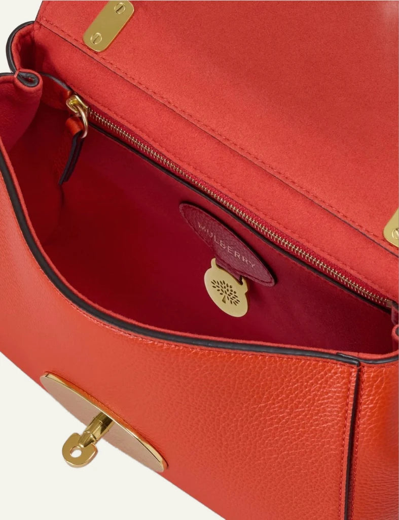 mulberry leather evening bag chain strap brass hardware top view
