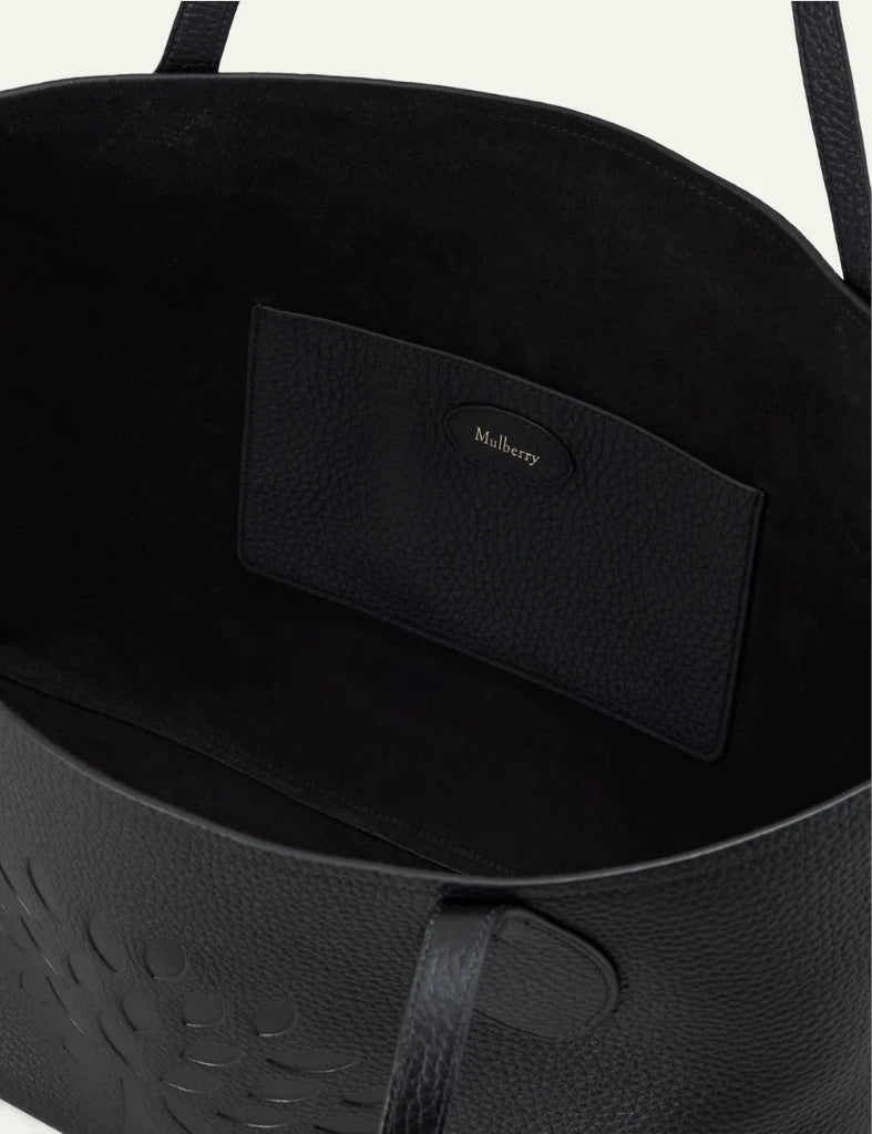 mulberry leather tote bag embossed tree logo top view
