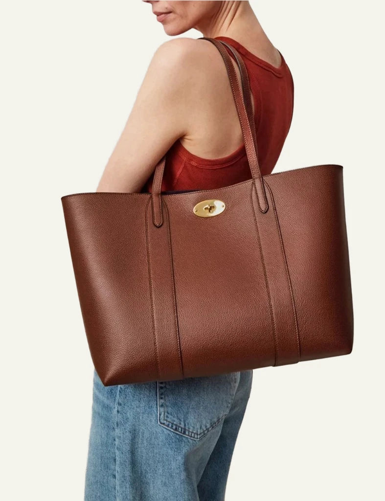 mulberry leather tote bag postmans lock brass large front model view