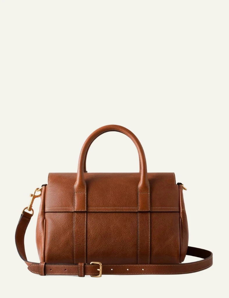 mulberry leather top handle bag postmans lock brass hardware back