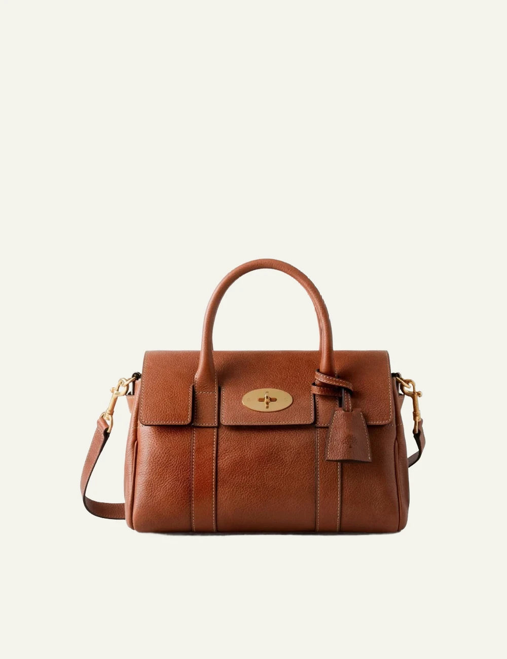 mulberry leather top handle bag postmans lock brass hardware front