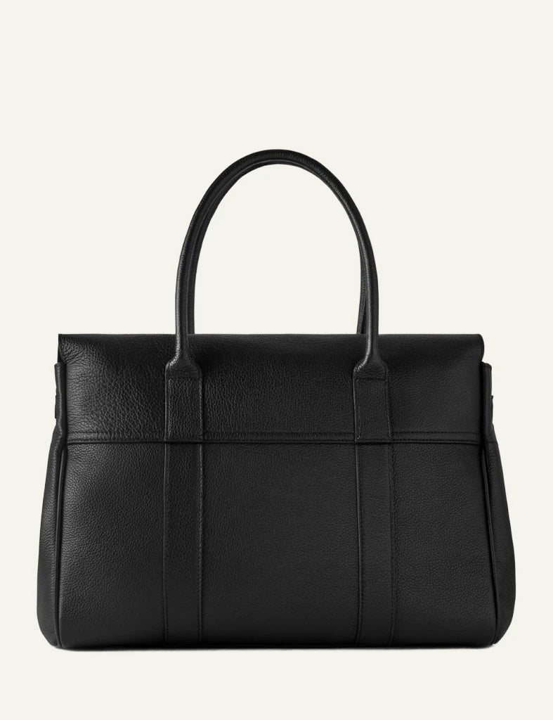 mulberry leather top handle bag brass hardware back view