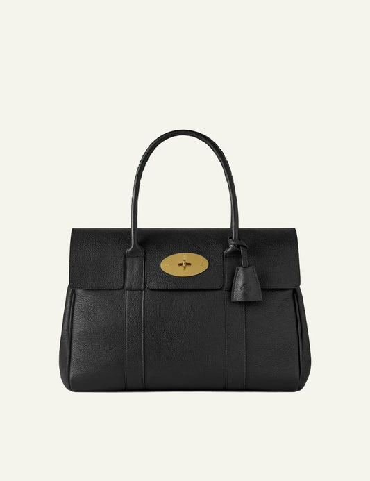 mulberry leather top handle bag brass hardware front view