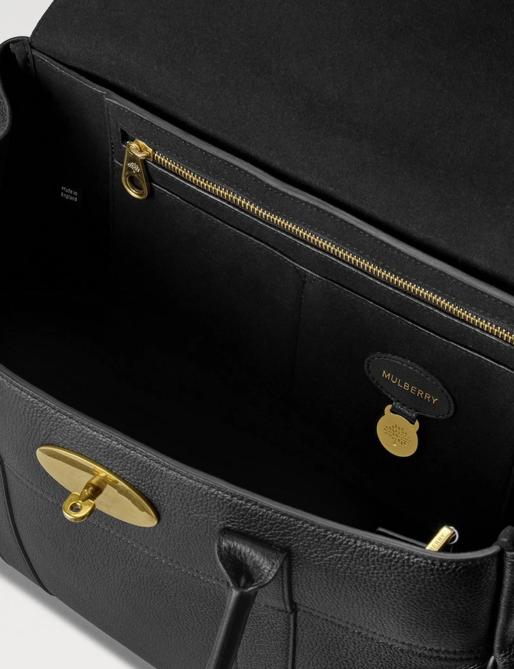 mulberry leather top handle bag brass hardware top view