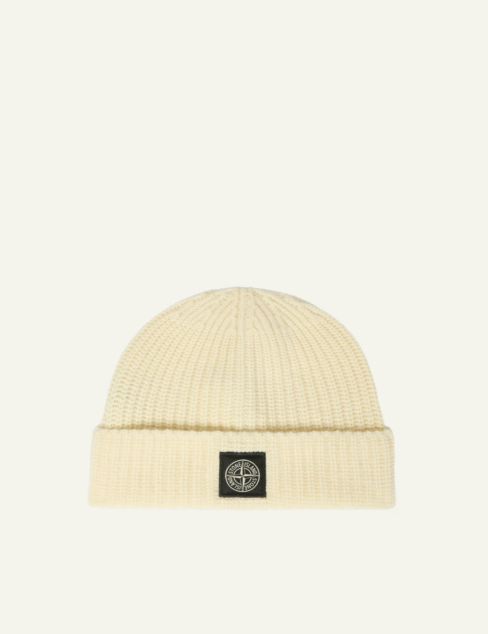 Men's Stone Island ivory RWS Geelong wool knit beanie with Compass logo patch