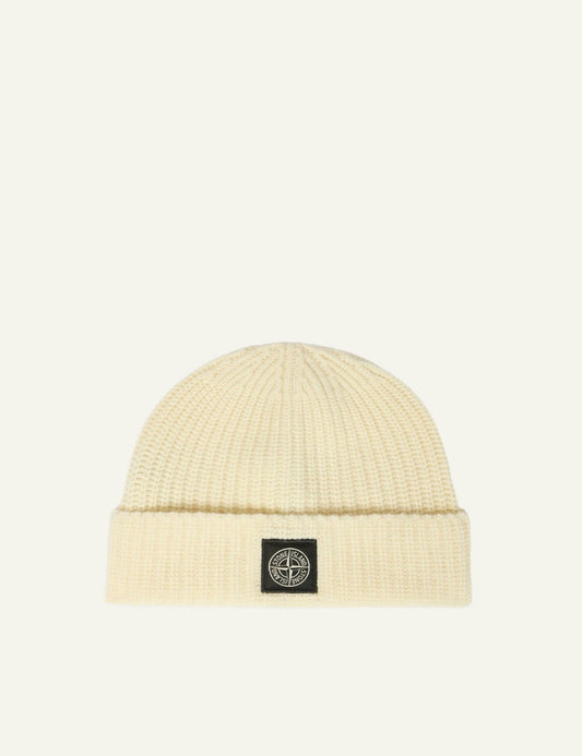 Men's Stone Island ivory RWS Geelong wool knit beanie with Compass logo patch