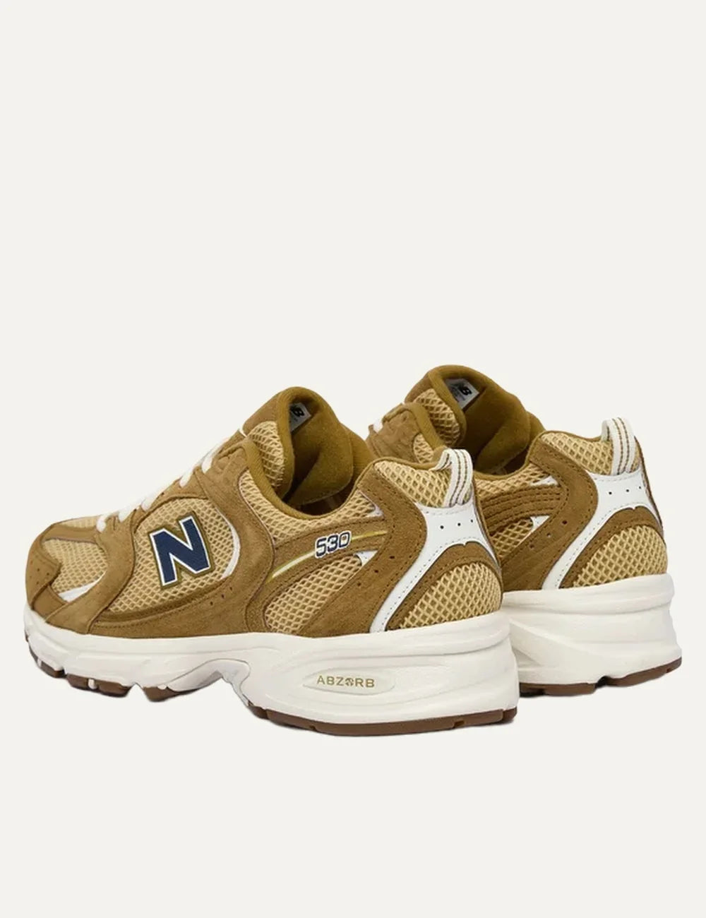 New Balance men's brown leather and mesh sneakers with ABZORB cushioning back