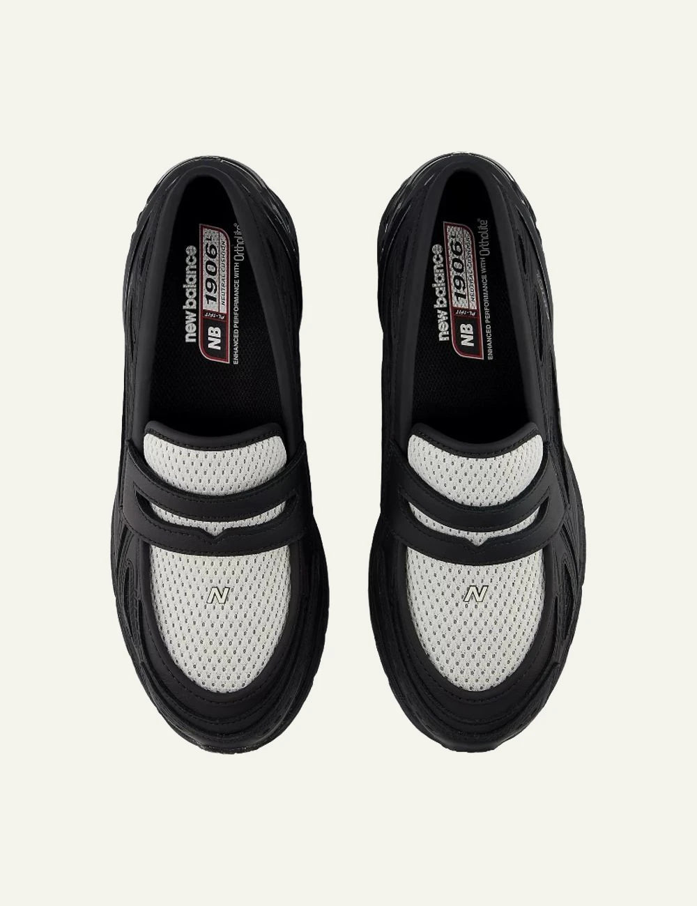 New Balance 1906 loafer sneaker black white top view
