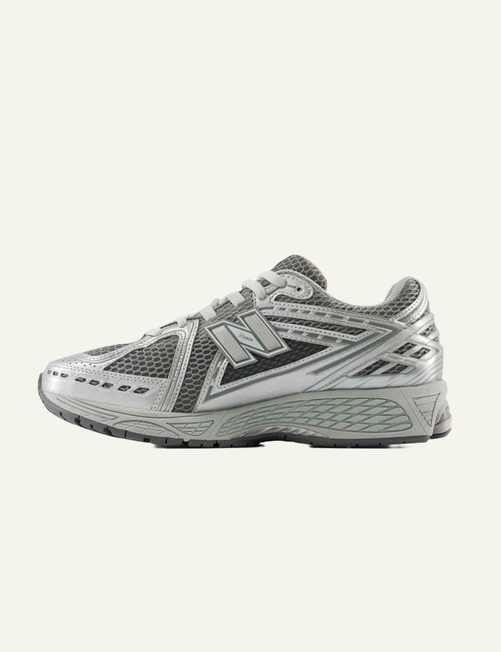 New Balance 1906R women's grey mesh sneakers with silver details opposite side view