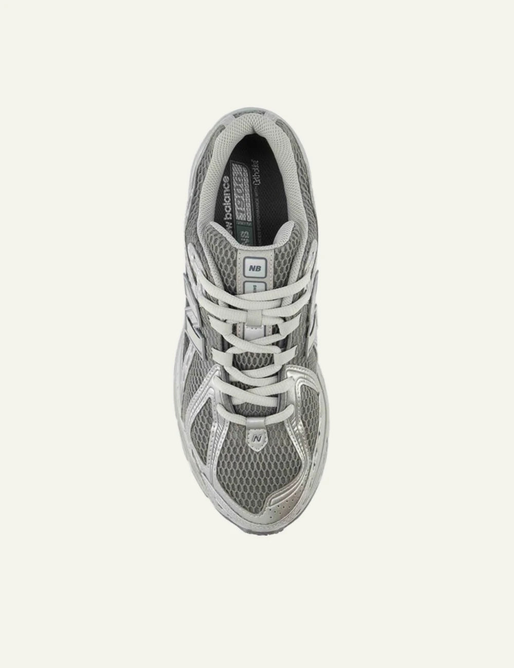 New Balance 1906R women's grey mesh sneakers with silver details top view