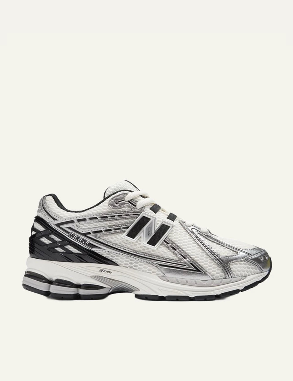 New Balance 1906R women's white mesh sneakers with silver and black details side view
