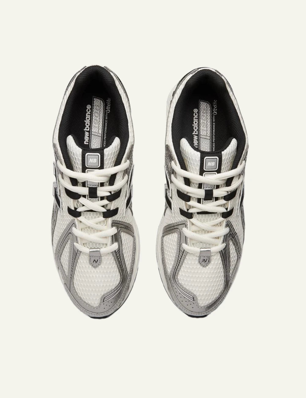 New Balance 1906R women's white mesh sneakers with silver and black details top view