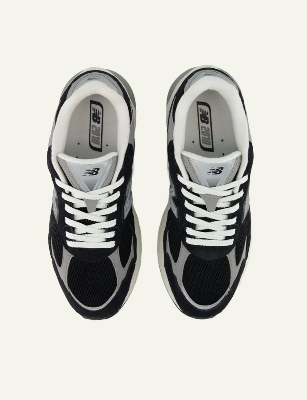 New Balance 2010 men's black mesh and suede sneakers with grey details top view